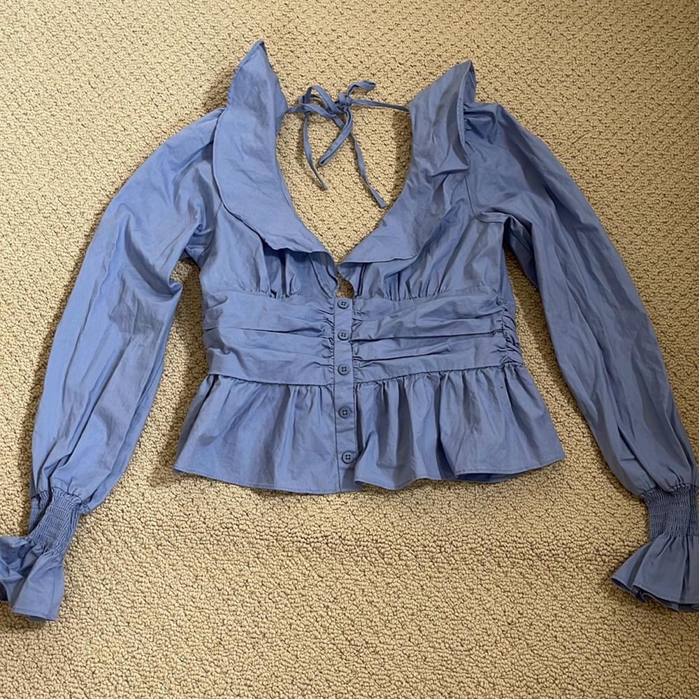 WAYF size S ruffle top long sleeve blue